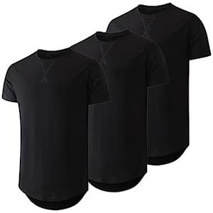 JMIERR Mens 2 Pack Cotton Hipster Hip Hop Longline Crewneck T-Shirt 4XL
