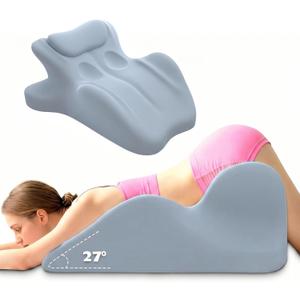 Contoured Support Pillows Ergonomic Memory Foam Wedge Pillow, 27 Angled Support for Waist and Neck, Multi-Position Support Pillow (Blue)