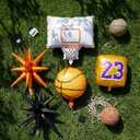 Soulchen 12 Pcs Basketball Birthday Party Balloons Decorations 6 Pcs Basketball Aluminum Foil Balloon 2 Hoop Foil 2#23 Jersey 2 Exploding Star for Birthday Party Sports Themed Decorations
