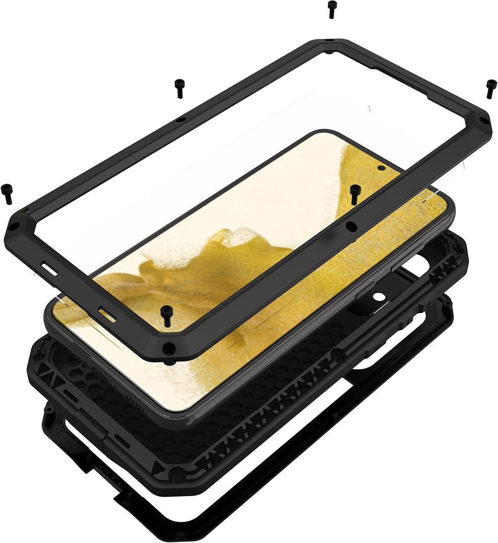 Marrkey for Galaxy S23 Case, Full Body Protective Cover Heavy Duty Shockproof Tough Armour Aluminum Alloy Metal Case with Silicone Built-in Screen Protector for Samsung Galaxy S23 6.1" - Black