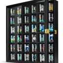 TJ.MOREE Shot Glass Display Case 36 Slots Glass Display Holder Wall Mounted with Lockable Door, Black