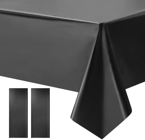 Just Shimmer 2 pcs Black Tablecloth Plastic -Stunning Metallic Matte Finish, 40" x 108" Halloween Table Cloth, for Halloween Graduation Space Scorpio Birthday Party Anniversary Event Decorations Pack Of 4
