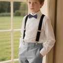 Kids Suits for Boy Suspender Pants Set Teen Boys Light Gray Ring Bearer Outfit Formal Dresswear Size 18