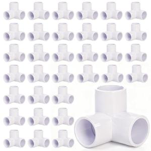 Covzoe 32 Pack 1/2 Inch 3 Way PVC Fittings, Furniture Grade Elbow Pipe Connectors, Heavy Duty Pipe Corner Fittings DIY Shelf Garden Support Structure Storage Frame for Building, Greenhouse Shed, White