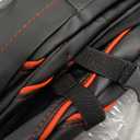 CAR PASS Universal FIT Piping Leather Two Front Seat Covers, Waterproof Faux Leather for SUV Sedan Van Truck, Airbag Compatible, Reserved Opening Holes for Headrest Covers (Black red)