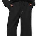 Casly Lamiit Lounge Sets for Women Trendy Half Zip Sweatshirt Wide Leg Sweatpants Lounge Matching Set Tracksuit Sweatsuit 2025 Fall Winter Clothes Set 2 Piece Outfits Black M