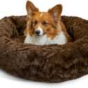 Best Friends by Sheri Original Calming Donut Dog and Cat Bed, Lux Faux Fur, Dark Brown, (30in x 30in) - Anxiety Relief for Pets Up to 45 lbs (Medium)