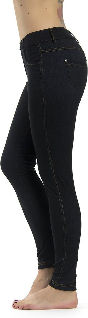 Prolific Health Women's Jean Look Jeggings, Tights Slimming Many Colors Spandex Leggings Pants Capri, (Medium-Large, Black Denim)