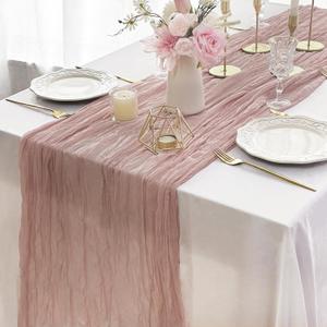 FEXIA Pink Table Runner 30x118 Inches for Spring Easter Decor Dusty Pink Cheesecloth Table Runner for Tea Party Decorations Gauze for Wedding Baby Shower Bridal Shower First Communion and Home Decor 2 Pack