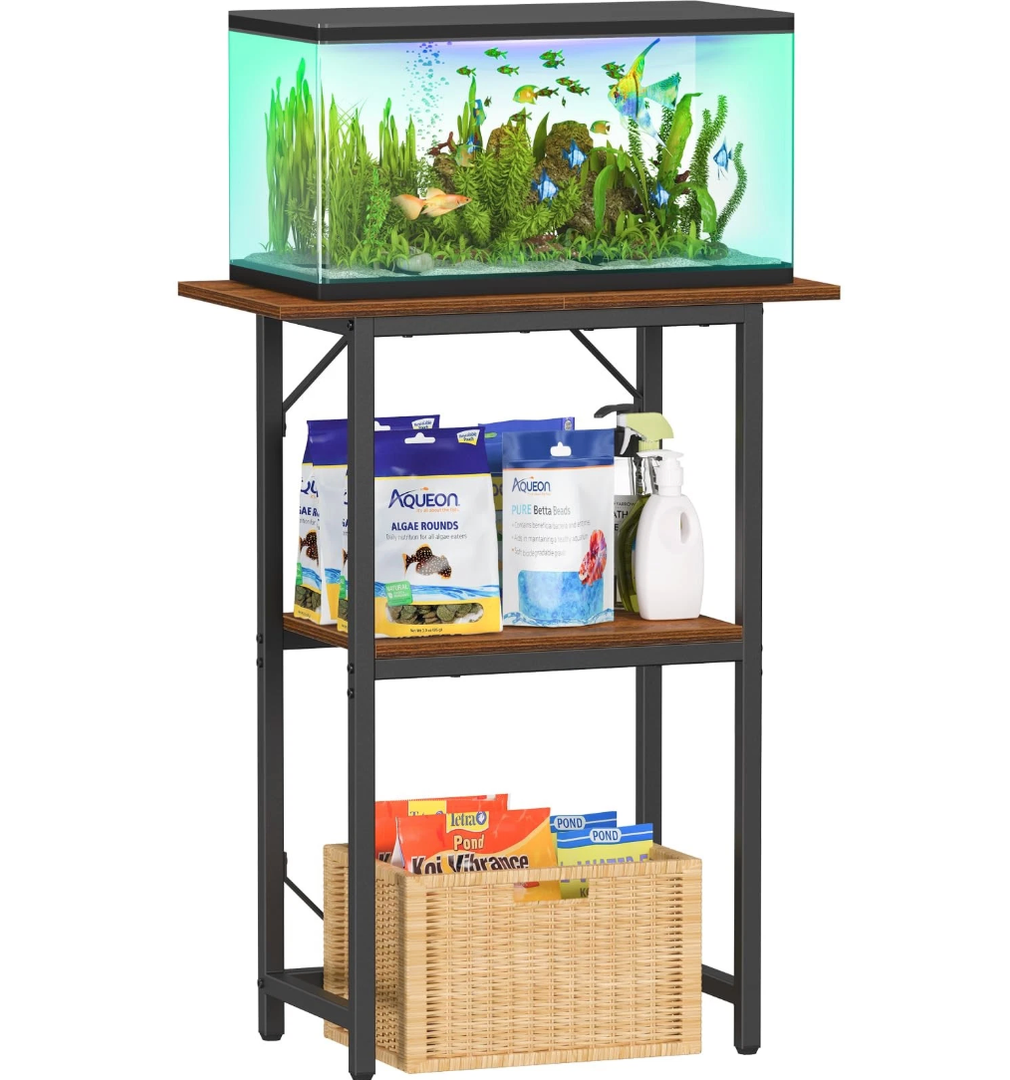 Snughome 10-20 Gallon Fish Tank Stand, Aquarium Stand 2Tier Storage Shelves, Heavy Duty Terrarium Stand for Home Office Fish Tank Shelf, 24" L x 11.81" W x 30.71" H, Rustic Brown