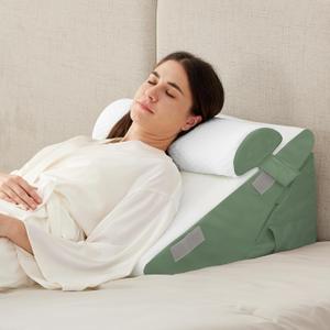 Wedge Pillow Set for After Surgery, 3PCS Adjustable 9&12 Inch Bed Wedge Pillow for Sleeping, Incline Pillow Wedge for Headboard, Post Surgery, Acid Reflux, Neck&Back Support, Green