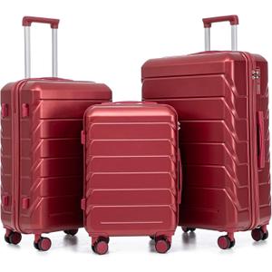 Hardshell Luggage Sets, Lightweight Stripes Suitcases with Spinner Wheels, Red-220