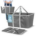 CleverMade Collapsible Laundry Tote 2-Pack (50L) Foldable Carry-All Storage Bin for Laundry, Car Trunk, RV, Dorm & Home Organization - Charcoal