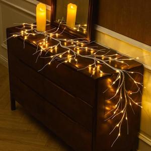 White Birch Garland with Lights 6ft 72LED, Battery Operated Twig Vine with Timer, Lighted Birch Tree for Walls Home Mantle Decoration Indoor Outdoor