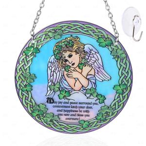 Stained Glass Angel Suncatcher Window Hanging Ornament for Home and Garden Decor 100% Real Glass with Elegant Angel Design Gift for Mom and Loved Ones.