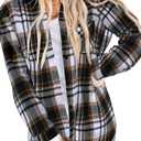 Asiertiy Womens Buffalo Plaid Flannel Shirt Long Sleeve Collar Button Down Blouses Lightweight Tops (XS-4XL) (Brown and Black Plaid)