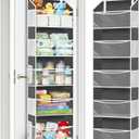 Ofiray-home Over Door Organizer with 5 Large Pockets, 5 Transparent Front Pockets & 10 Mesh Side Pockets, 50 lbs Weight Capacity Hanging Storage for Toys, Shoes, Diapers, Pantry  Grey (Clear)