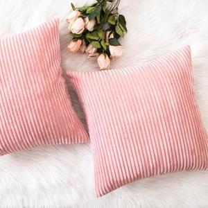 Pillow Covers Pink Couch Pillow Covers 18x18 Decoration Supersoft Striped Velvet Corduroy Decorative Pillowcases for Bedroom Girls Gift, 18 x 18 inch, Baby Pink, 2 Pack