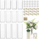 OMISTAR 12 Set Floating Candle Vases for Centerpieces - Including 3 Sizes Cylinder Vases, Floating Candles, Golden Beaded Lines, and Absorbent Beads for Wedding, Party, Home Decoration