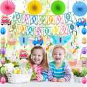 4 x 32Pcs Easter Decorations Easter Decor Happy Easter Banner Egg Bunny Garland Hanging Swirl for Home Office School Classroom Themed Party Decorations