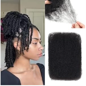 Sangtok 16 inch Afro Kinkys Bulk Human Hair, 100% 4C Human Hair for Dreadlock Extensions, Repair Locs, Mini Twists and Braids (50g/ Pack), 1B