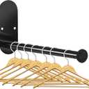 2-Section Stainless Steel Clothes Hanger Storage, Retractable Space Saving Clothes Hanger Storage Organizer, Wall Mount Clothes Rack Organizer, Adhesive or Drilling Installation (Black)