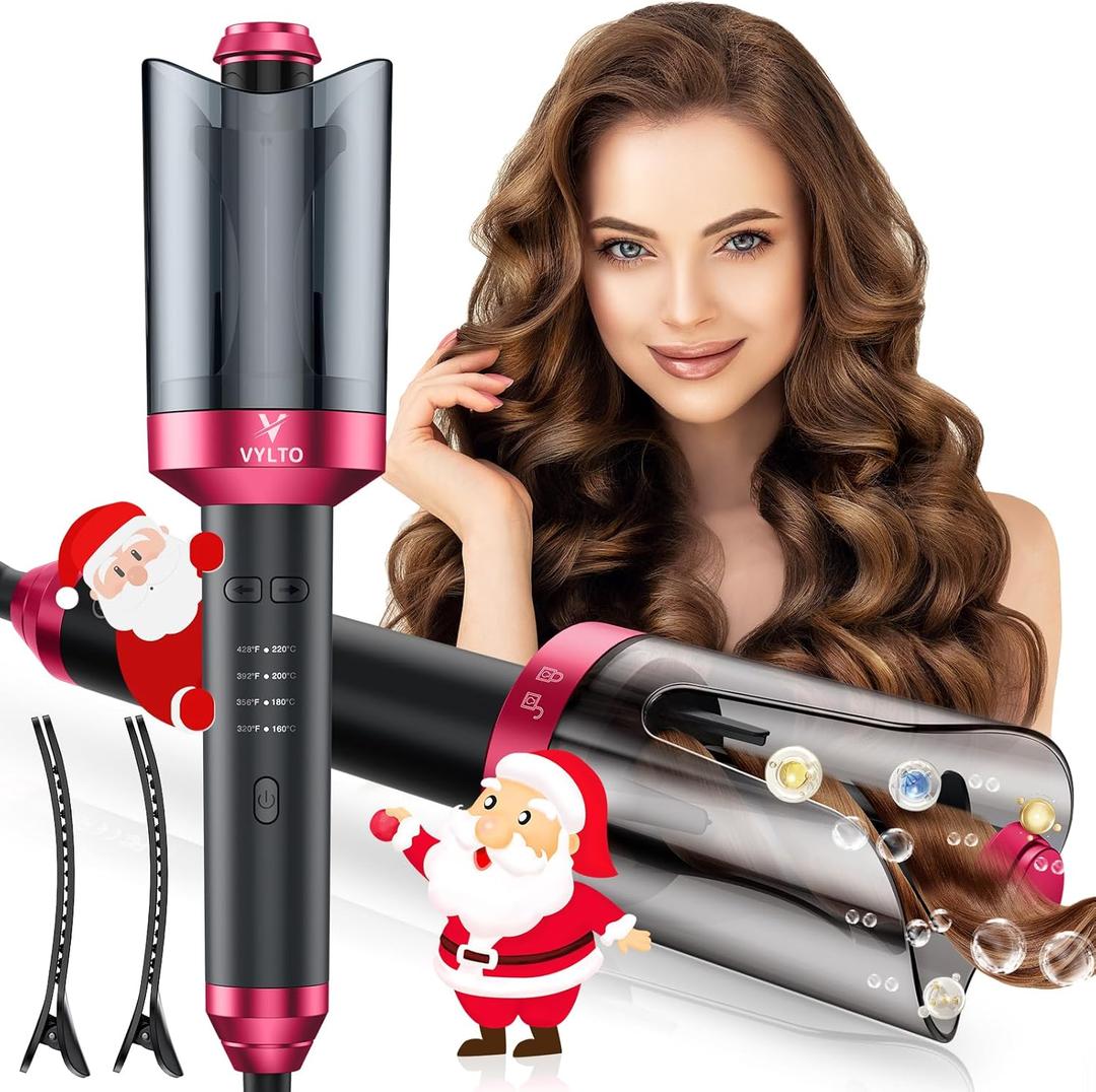 Automatic Curling Iron, Automatic Hair Curler with 1" Large Rotating Barrel & 4 Temps Hair Curler, Safety Anti-Scald & Anti-Tangle Curling Iron, Fast Heating Auto Curler for Hair Styling-Grey