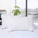 HIG Pack of 2 Farmhouse Ruffle Pillow Shams, Standard Size White French Country Style Vintage Pillowcases with Handcraft Ruffle, Boho Frilly Pillow Shams for Bedroom, Microfiber, 20" X 26" (Emory)
