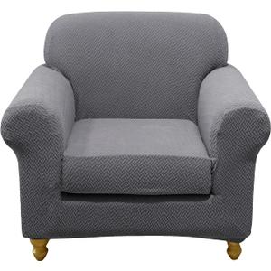 FUANGUI 2 Piece Chair Covers Stretch Arm Covers Chair Couch Covers, Armchair Slipcover with Separate Chair Cushion Cover, Floral Washable Chair Protector for Living Room (Armchair, Grey) (Small)