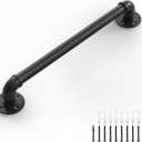 LuckIn 2ft Stair Railing Indoor, Handrails for Indoor Stairs, for Senior and Elderly, Grab Bars for Wall, Non Slip Safety Rails, Wall Mount & Industrial Pipe, Heavy Duty, Garage Steps Handrail, Black