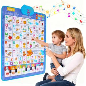 Spanish Alphabet Talking Wall Chart for Toddlers 1-6, Bilingual Learning Poster with English Translation, ABC 123 Learning Poster, Interactive Musical Toy, Educational Gift for Kids 3+ & Autism