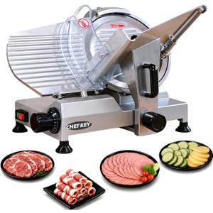 Commercial Meat Slicer, 12 inch 320W Frozen Meat & Deli Slicer, Premium Carbon Steel Blade with Built-in Sharpener, 0-0.6 inch Adjustable, Semi-Auto for Commercial and Home Use