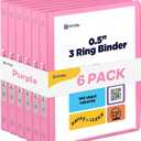 Inch 3 Ring Binder Pink, .5 Inch Round Ring Clear View Cover with 2 Inside Pockets Binders, Colored School Supplies Binders (6 PC) by Enday