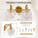 ANDY STAR Gold Bathroom Light Fixtures, 2-Light Brass Vanity Light, Modern Sconces with Globe Clear Lampshade, Farmhouse Bathroom Lighting Fixtures Over Mirror with Metal Lamp Body, E26 Base