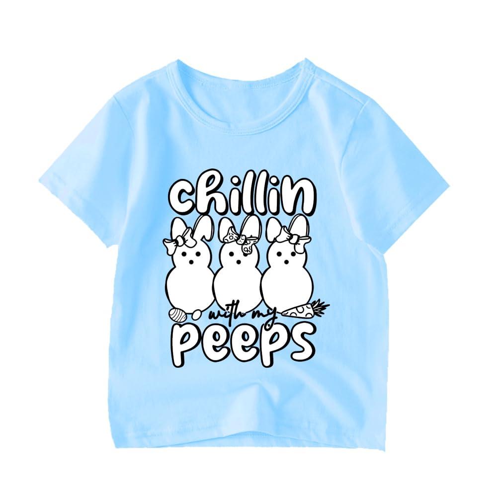 Easter Shirt 3t Boys Girls Eggs Graphic Tees Toddler Chillin with My Peeps Kids Easter Bunny Short Sleeve T-Shirt Tops, 3Y