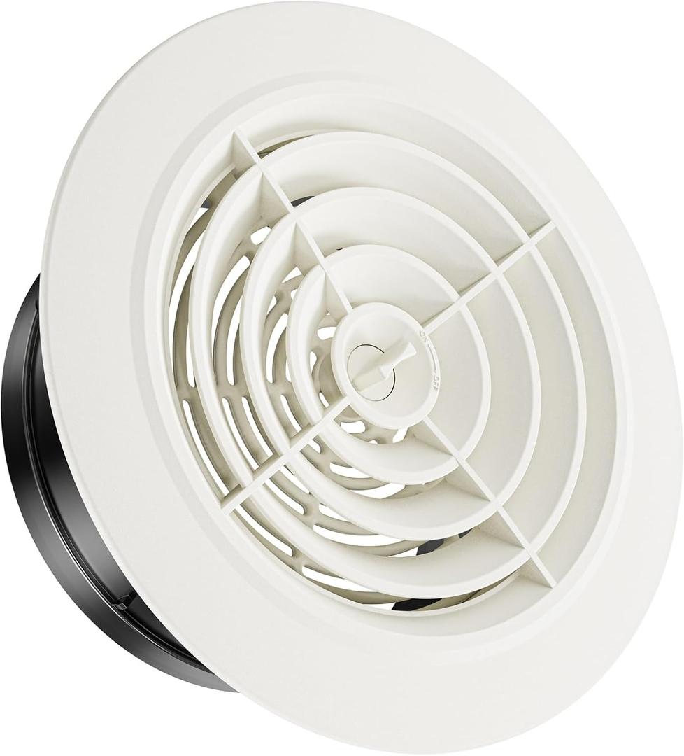 HG POWER 6 Inch Soffit VentRound Air Vent Cover with Louver, ABS Adjustable Ceiling Vent Covers for Living Room, Bathroom, Kitchen, Greenhouse, Ventilation System, White - Opening Size 5.75"