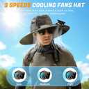 Solar Fan Hat for Men Women, Wide Brim UPF50+ Sun Hat with 2 Removable Fan 3-Speed Wind Solar&USB Charging (Camo Green)