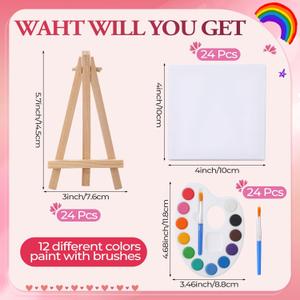 AmazingSpark 144 Pcs Valentine's Day Watercolor Paint Set Valentines Gift Painting Bulk with Easel, Canvas, 12 Colors Watercolor Palette Brush, Bag, Card, Apron for Party Supply(Classic Color)
