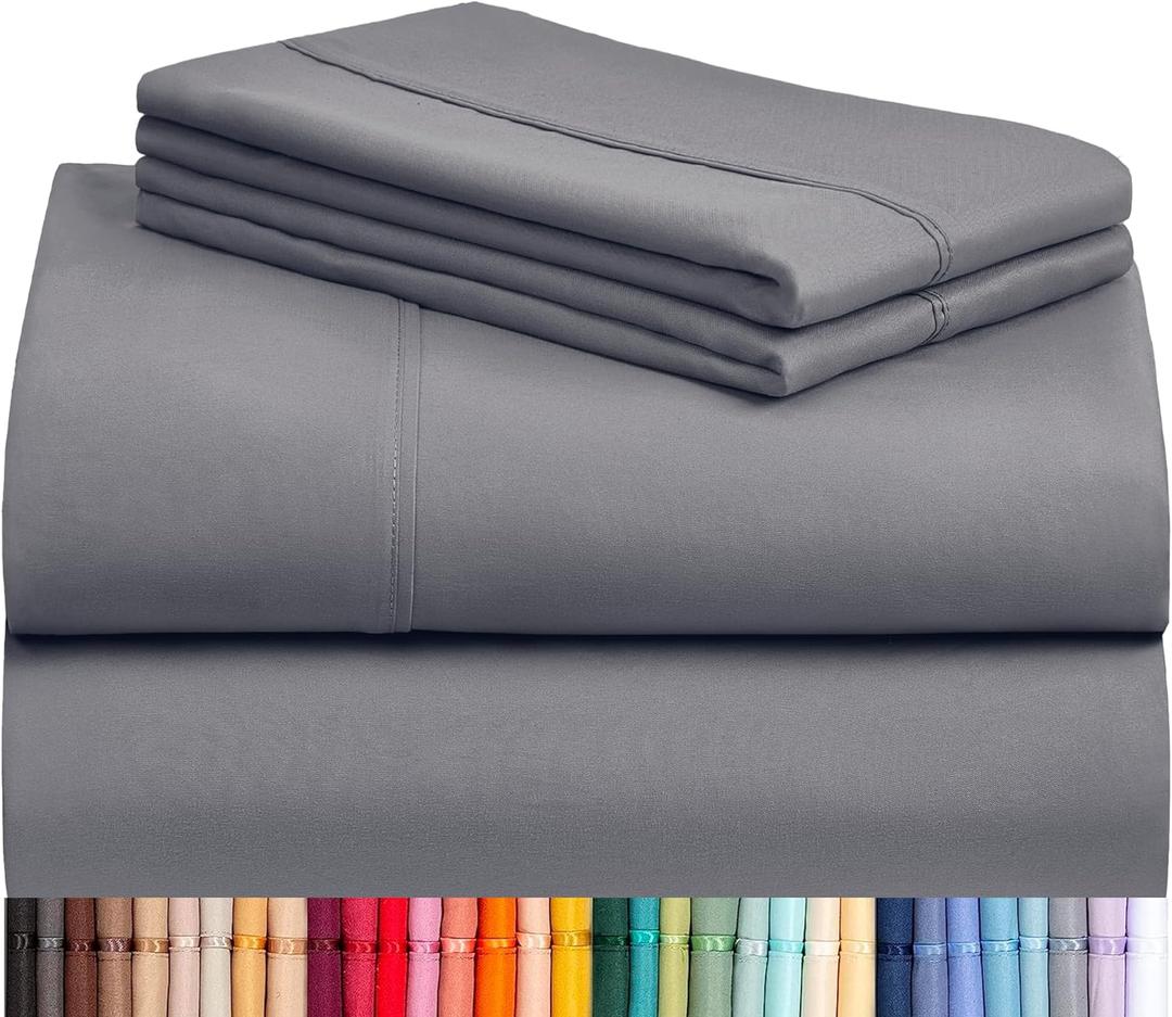 LuxClub 4 PC Full Sheet Set, Deep Pockets Wrinkle Free Cooling Bed Sheets Hotel Bedding for Women, Men, Includes 1 Fitted Sheet, 1 Flat Sheet and 2 Pillowcases-Soft Light Grey