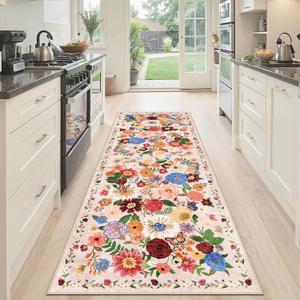 Runner Rug 2x6, Kitchen Rug Non Slip Washable Rugs with Rubber Backing Soft Floral Carpet Runner for Hallways, Kitchen, Laundry, Bedroom, Bathroom (2 x 6, Beige)