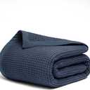 Salt Earth GOTS Certified 100% Organic Cotton Throw Blanket, 90" X 90" Waffle Blankets & Throws for Bed, Throw Blanket for Couch, Modern & Cozy Blanket, All Seasons Waffle Blanket, Soft Blanket(Navy)