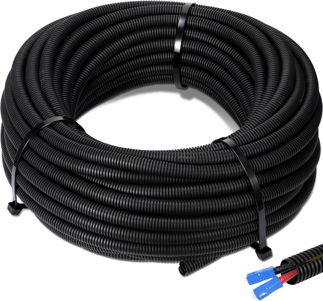 Sasylvia 3/4" X 200 Ft Split Wire Loom Tubing Wire Loom Assortment Split Cable Sleeves Bulk Flexible Electrical Conduit Protective kit