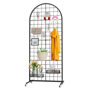 Grid Wall Panel 1PCS Display Stand 2' x 5.2' FT Black Gird Wall Panels Movable Retail Display Racks Floorstanding Grid Wall Heavy Duty with Wheel for Art Craft Photo Display Fair Trade Show