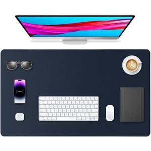 Leather Desk Pad Protector, Office Desk Mat, Large Mouse Pad, Non-Slip PU Leather Desk Blotter, Waterproof Computer Desk Writing Pad for Office and Home (Dark Blue, 23.6" x 13.7")