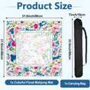 Colorful Floral Mahjong Mat with Carrying Bag 31.5" x 31.5" Non Slip Noise Reduction Table Cover Chinoiserie Blue Pink Floral Mahjong Mat for American Poker Card Board Dominoes Tile Games Gifts