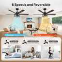 Consciot 52 Inch Ceiling Fans With Lights Remote, Modern Farmhouse Caged Ceiling Fan, Reversible Motor, 5 Double Finish Wood Blades, Rustic Ceiling Fan For Porch, Living Rooms, Bedroom, Hunter Black