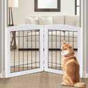 LZRS 2-Panel Freestanding Foldable Wood Dog Gate Solid Wood & Steel Wire, Chew-Resistant Pet Barrier for Indoor Use, Ideal for Small to Medium Dogs, 24"Height-2 Panel, White