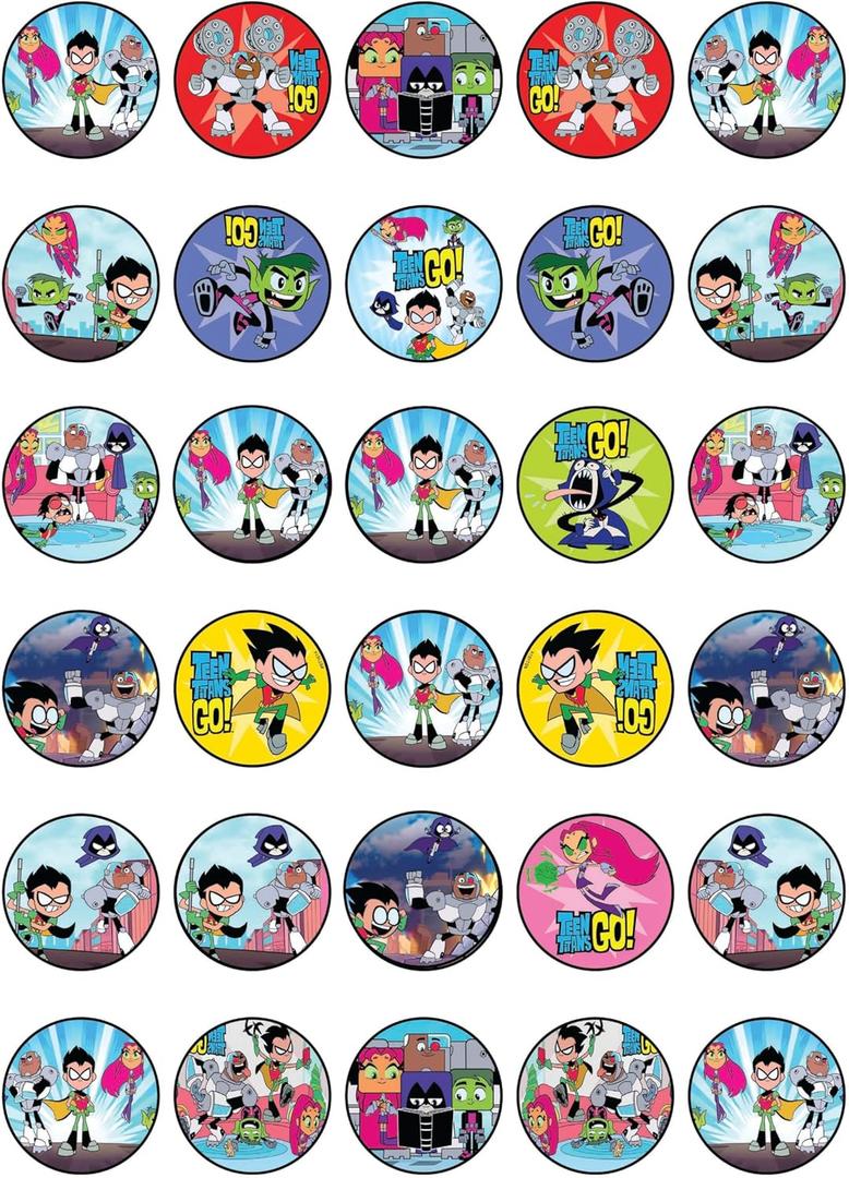 30 x Edible Cupcake Toppers Themed of The Titans Go! Edible Cake Decorations | Uncut Edible on Wafer Sheet