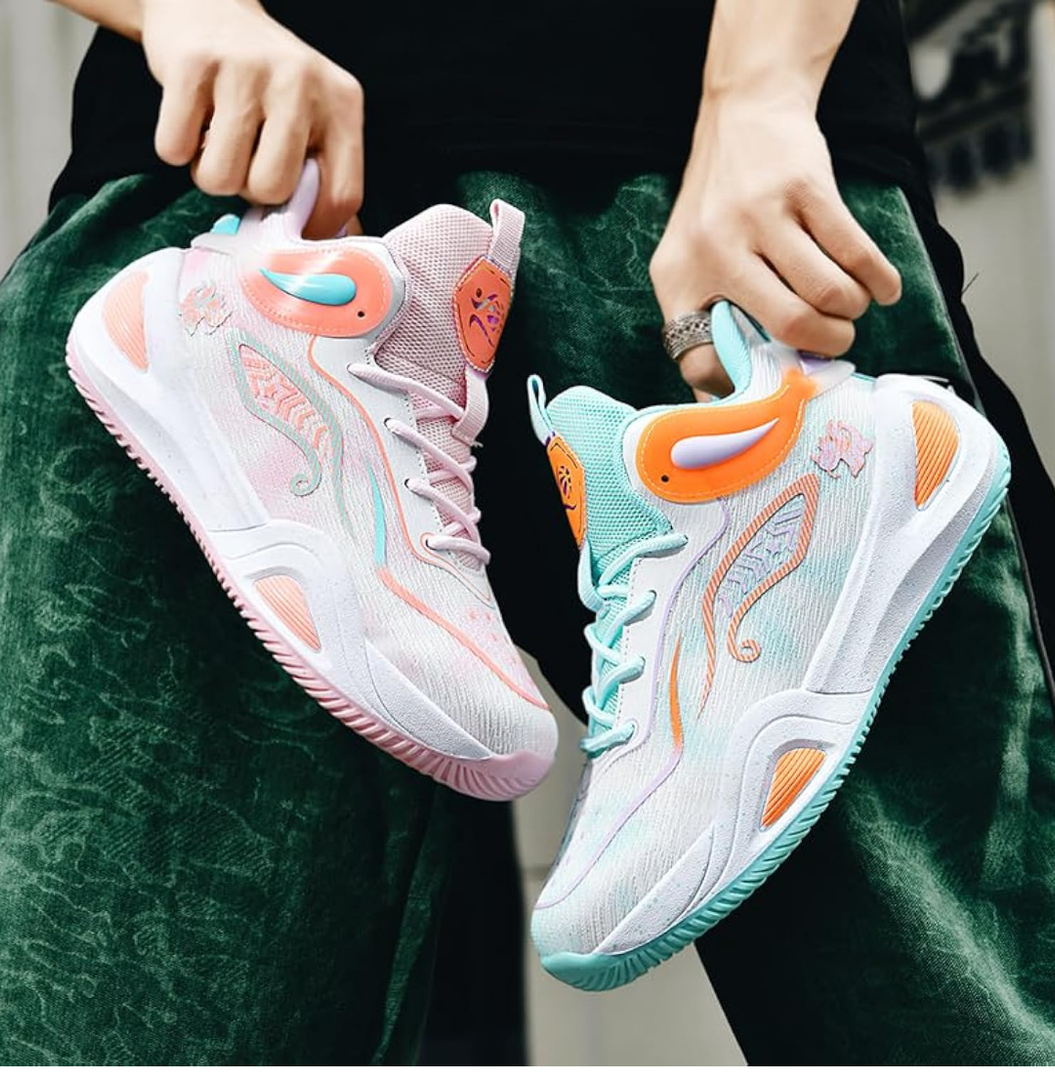 CIERSES Womens Mens Basketball Shoes Fashion Breathable Athletic Sneakers Lightweight Non Slip Outdoor Sport Volleyball Shoe GreenPink Size 10/43