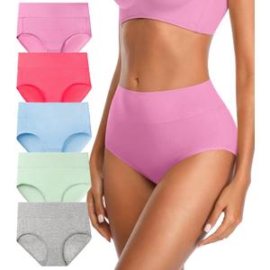 Womens Mid High Waisted Cotton Underwear Breathable Briefs Panties 5 Pack 3XL